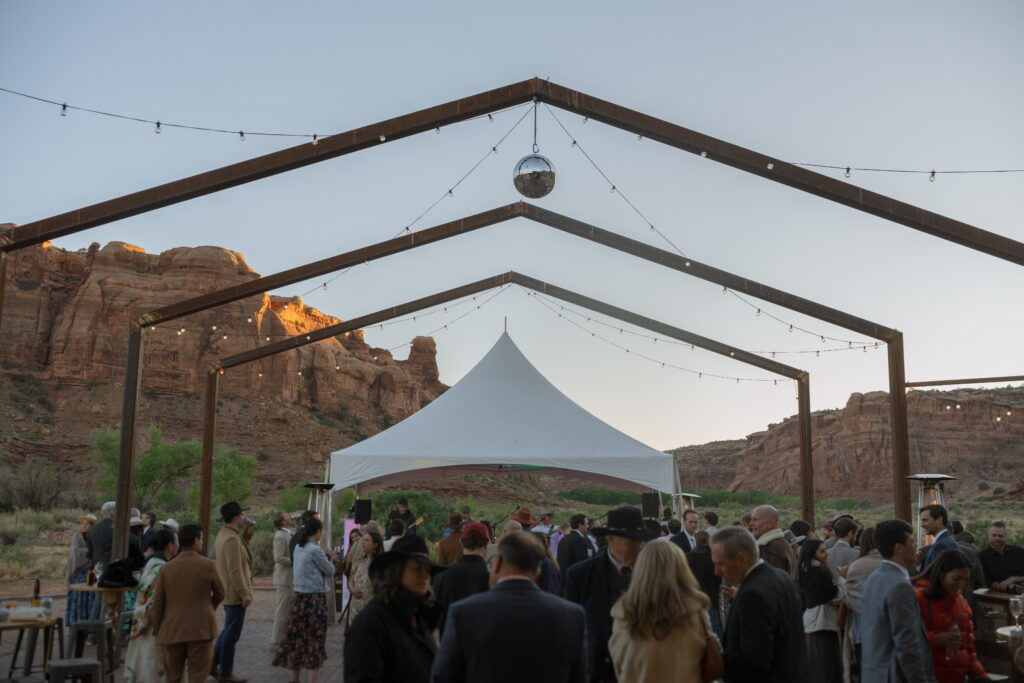 Reception under the disco ball at Red Earth